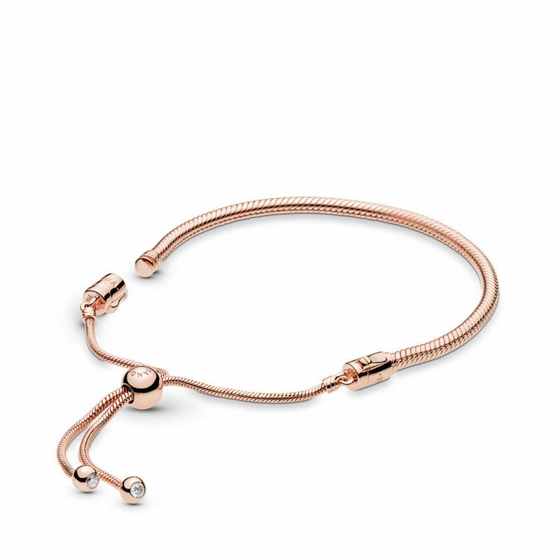 Pandora Moments Snake Chain Slider Bracelet - Pandora Rose/Silicone/Cubic Zirconia - Canada | MV3952